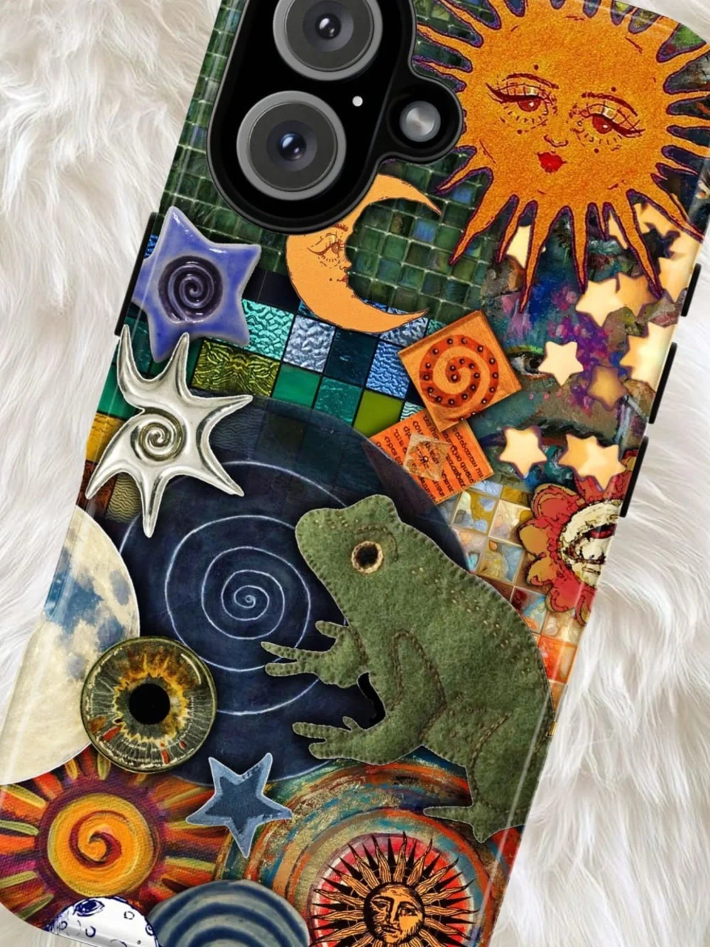 Whimsical Boho Sun & Frog Multicolor Protective Phone Case